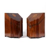 (2PC) NEAR PAIR GEORGE III ENGLISH KNIFE BOXES | Inlaid knife boxes, one with shell on the lid, the 