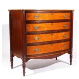 FEDERAL INLAID BOW FRONT CHEST | Boston, Mass, 1800-1810, figured maple and mahogany, the oblong top