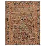 NEEDLEWORK SAMPLER, EARLY 19TH CENTURY | Needlework sampler by Jean Barr, sewed in 1837, crested by 