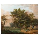 MANNER OF BAREND CORNELIS KOEKKOEK | Landscape with Figures on a Farm. Oil on panel. h. 14 w. 18 in.