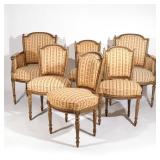 (6PC) LOUIS XVI-STYLE SALON CHAIRS | 19th century, comprising: two bergere en cabriolet and four mat