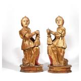 PAIR ANTIQUE ITALIAN TORCHIERE | Carved, polychromed, and gilt wood, designed as kneeling figures mo