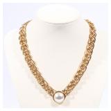 ITALIAN 14K GOLD CHAIN NECKLACE WITH MABE PEARL | With oversized lobster claw clasp, fineness mark i