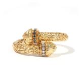 18K FILIGREE JAGUAR HARD BRACELET | 18k yellow gold filigree bracelet, each end terminating in a jag