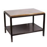 JOHN STUART COFFEE TABLE | Mid-20th century low table, dark-stained oak with inset patinated metal t