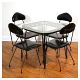 (5PC) TEMPESTINI FOR SALTERINI TABLE & CHAIRS | Wrought iron square dinette table with glass top, pl