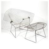 LARGE HARRY BERTOIA CHAIR WITH OTTOMAN | Likely produced by Knoll, a Diamond chair and matching otto