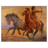 JALAL GHARBI (TUNISIAN/ AMERICAN, 1920-2005) | Archer on Horseback. Oil on canvas. h. 36 w. 48 in. S