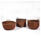 (3PC) LARGE ANTIQUE BASKETS | Measuring 12 x 22 in., 15 x 19 in., and 14-1/2 x 19 in.