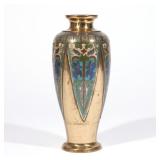 CHINESE CLOISONNE GILT BRONZE VASE | Of baluster shape with petal lappets of archaistic designs in c