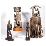 (4PC) AFRICAN FIGURES & HEADDRESS | Two carved and with polychrome decoration, two carved in wood an