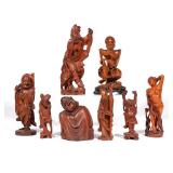 (8PC) CHINESE FIGURAL GODS BOXWOOD CARVINGS | 20th century and earlier, several signed "CHINA". h. 9
