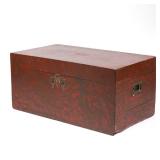 ASIAN PATINATED STORAGE CHEST | Of small size, with brass handles and hardware. h. 9-3/4 w. 21 d. 12