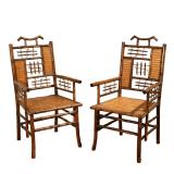 (2PC) AESTHETIC MOVEMENT BAMBOO ARMCHAIRS | Late 19th century, likely of English manufacture. h. 42-