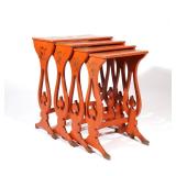 (4PC) CHINESE QUARTETTO COROMANDEL NEST | Salmon color with gilt sinuous dragon. h. 28 w. 21 d. 12 i