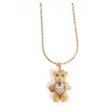 18K BEAR PENDANT ON A 14K GOLD CHAIN | Fully articulated bear-shaped pendant set with melee diamonds