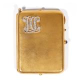 DIAMOND, SAPPHIRE, & 9K GOLD COMPACT | Interior with beveled glass mirror, total weight 190.6g, with