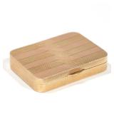 14K PINK & GREEN GOLD PILL BOX | Hinged box with patterned design, signed 14k; 24.1g. - h. 1-1/4 w. 