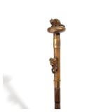 ANTIQUE UMBRELLA, WITH BRONZE CAT FINIAL | The handle mounted with a Bull Dog between gold bands and