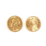 (2PC) SWISS 20 FRANCS GOLD COIN | George V dated 1918, Helvetia dated 1935; 14.4g