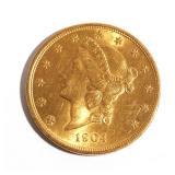 1904 $20 GOLD COIN | dia. 1-3/8 in.