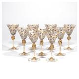 (9PC) SET NINE ENAMEL STEMWARE GLASSES | Having octagonal-shape with twist with knob, overall enamel