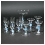 (11PC) LIBBEY OPALESCENT TABLEWARE | With bird, camel, and giraffe-form opalescent glass stems, incl