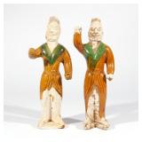 (2PC) CHINESE SANCAI GLAZED GUARDIAN FIGURES | Tang dynasty, each sancai-glazed pottery figure with 