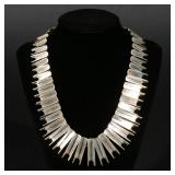 MEXICIAN STERLING SILVER NECKLACE | Fully articulated bib necklace, stamped "Mexico 925", 17.5 inche