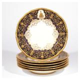 (6PC) COALPORT ARMORIAL DISHES | Cobalt rims with raised gilt decoration. dia. 9-3/4 in.
