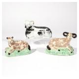 (3PC) KUZNETSOV RUSSIAN BOX & STAFFORDSHIRE LAMBS | A late 19th or early 20th century Kuznetsov Russ