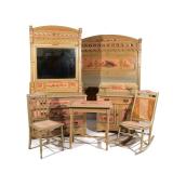 (6PC) PAINTED COTTAGE FURNITURE SUITE | Circa 1900,Including: wash stand (37-1/2 x 31 x 16 in.), sid