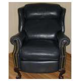 Navy Leather Wing Back Claw Foot Recliner