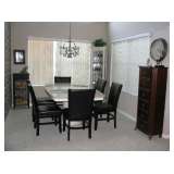 Dining Room Table/Six Espresso Vinyl Chairs