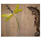 Metal Dragonfly & Gecko Wall Art Sculpture 