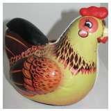 Tin Toy Chicken Rooster Laying Eggs on Wheels