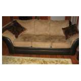 Two Tone Tan/Brown Suede Sofa, Love Seat, Chair & Ottoman