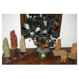 Set Chinese Gods Carved Soapstone Fig., Vtg. Chinese Jade Cloisonne Potted Plant,Wood Carved Eskimo 