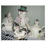 Lenox Snowman Cookie Jar, Snowmen Sleigh Cookie Jar, Teapot Creamer & Sugar Set