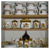 Vintage Sears 1978 Merry Mushroom Wall Clock, Mugs, Napkin Holder, Salt & Pepper Shakers, Creamer/Su