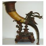 Antique Art Nouveau Bronze Cattle Horn Sculpture