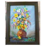 Miniature Floral Still Life Art Painting on Canvas Artist Signed, Irene