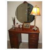 Antique Vanity Dresser with Round Wall Mirror