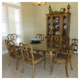 Vintage Thomasville Furniture Dinning Room Table w/6 Chairs, Glass Top  & Matching China Hutch
