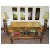 Hand Carved Teak Wood Sofa with Matching Coffee & End Tables