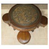 Heavy Deep Carved Round Claw Foot Oriental Scene Table w/4 Stools