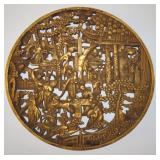 Round Gold Leaf Deep Hand Carved Chinese Temple Scene