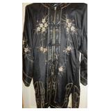 Vintage Hand Embroidered Asian Silk 2 Piece Pant Suit Outfit, Peacock Design on back 