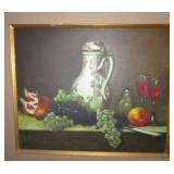 Vintage Still Life Fruit Wine Canvas Oil Painting Famed 
