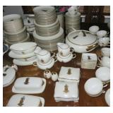 Large Rare Vintage Kutani China Set by BUNJI White with Gold Buddha Design and Trim